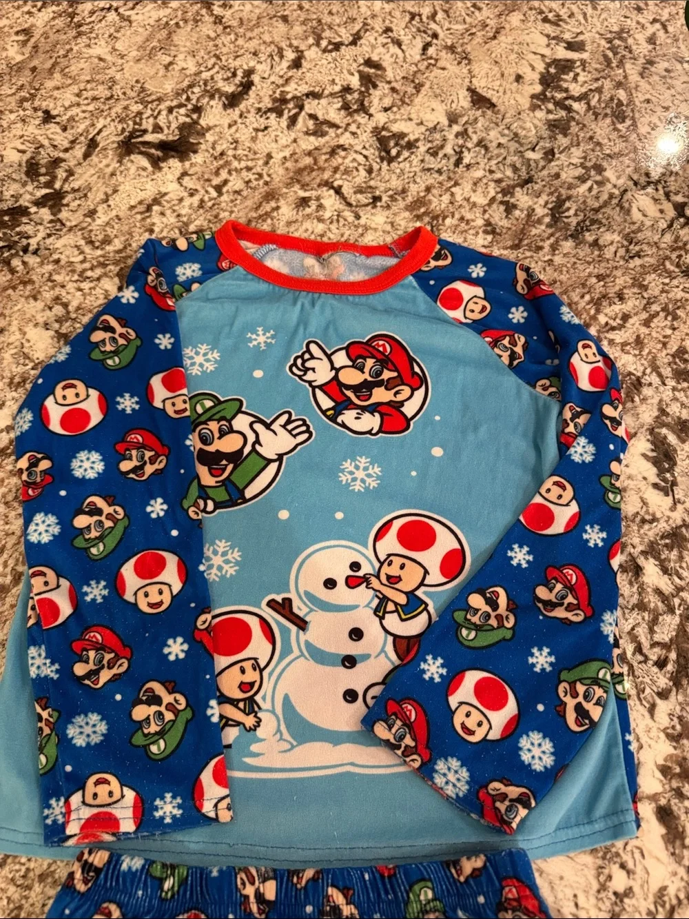 Boys 10/12 Super Mario Kids Pajama Set - Blue with Red Trim